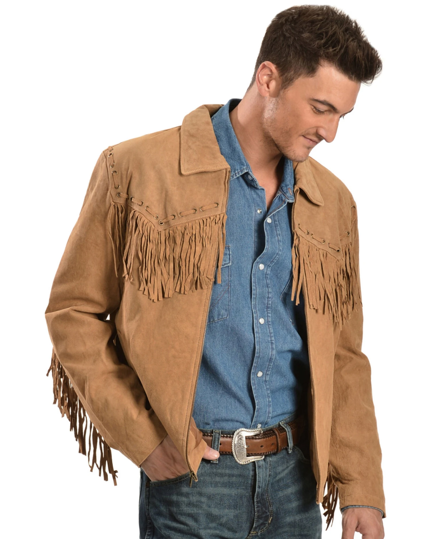 Scully Men's Fringed Suede Leather Short Jacket 5 Scully Men's Fringed Suede Leather Short Jacket - Image 3