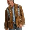 Liberty Wear Eagle Bead Fringed Suede Leather Jacket