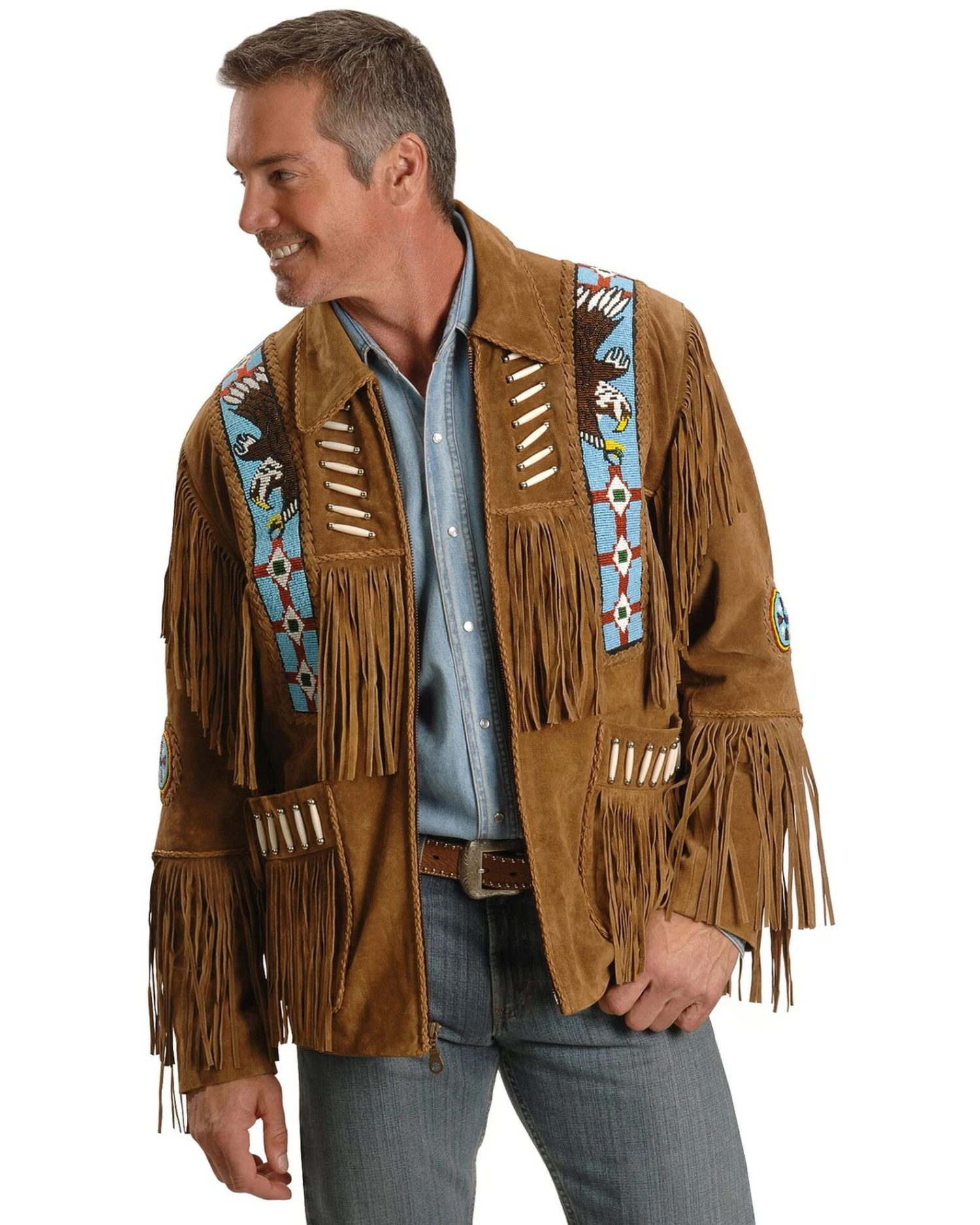 Liberty Wear Eagle Bead Fringed Suede Leather Jacket 3 Liberty Wear Eagle Bead Fringed Suede Leather Jacket