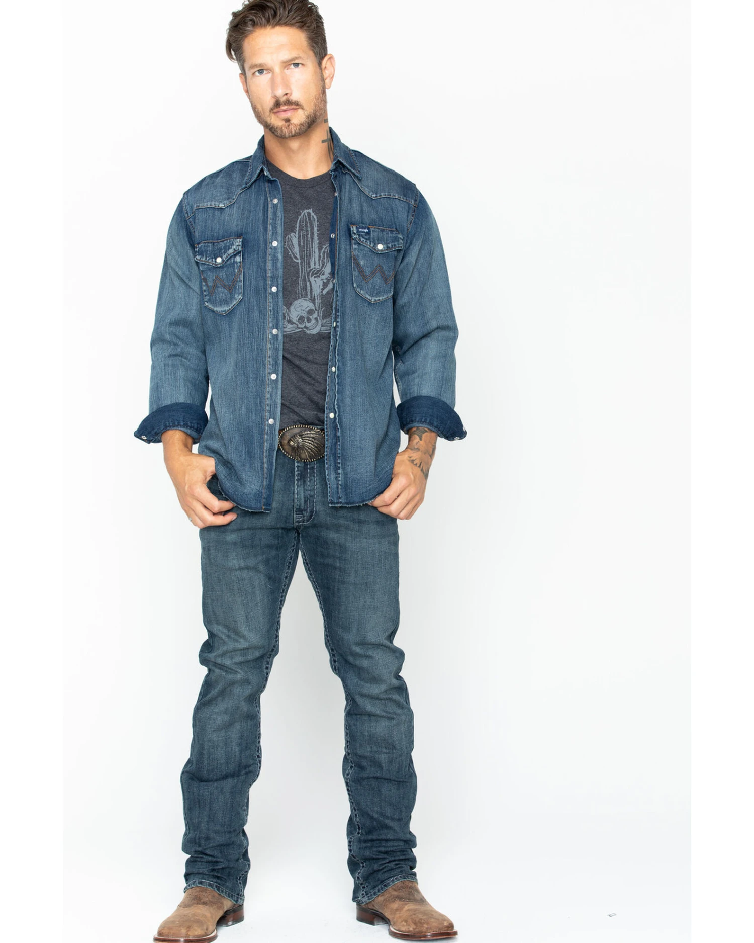 Wrangler Men's Slub Denim Long Sleeve Work Shirt 5 Wrangler Men's Slub Denim Long Sleeve Work Shirt - Image 3