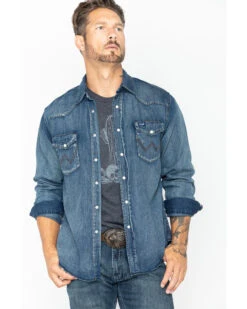 Wrangler Men's Slub Denim Long Sleeve Work Shirt 13 Wrangler Men's Slub Denim Long Sleeve Work Shirt -Western Cowboy Equipment Store 086519 08 P1