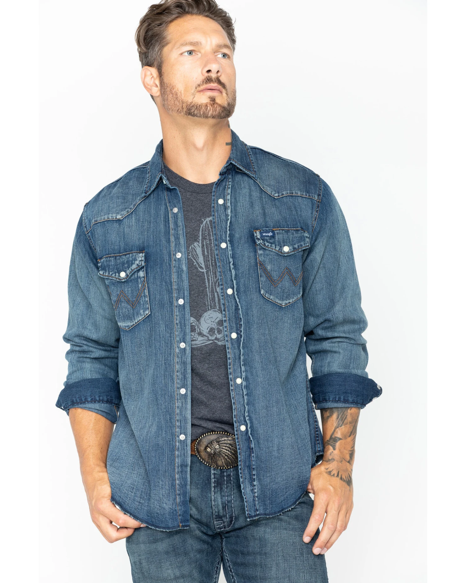 Wrangler Men's Slub Denim Long Sleeve Work Shirt 8 Wrangler Men's Slub Denim Long Sleeve Work Shirt - Image 6