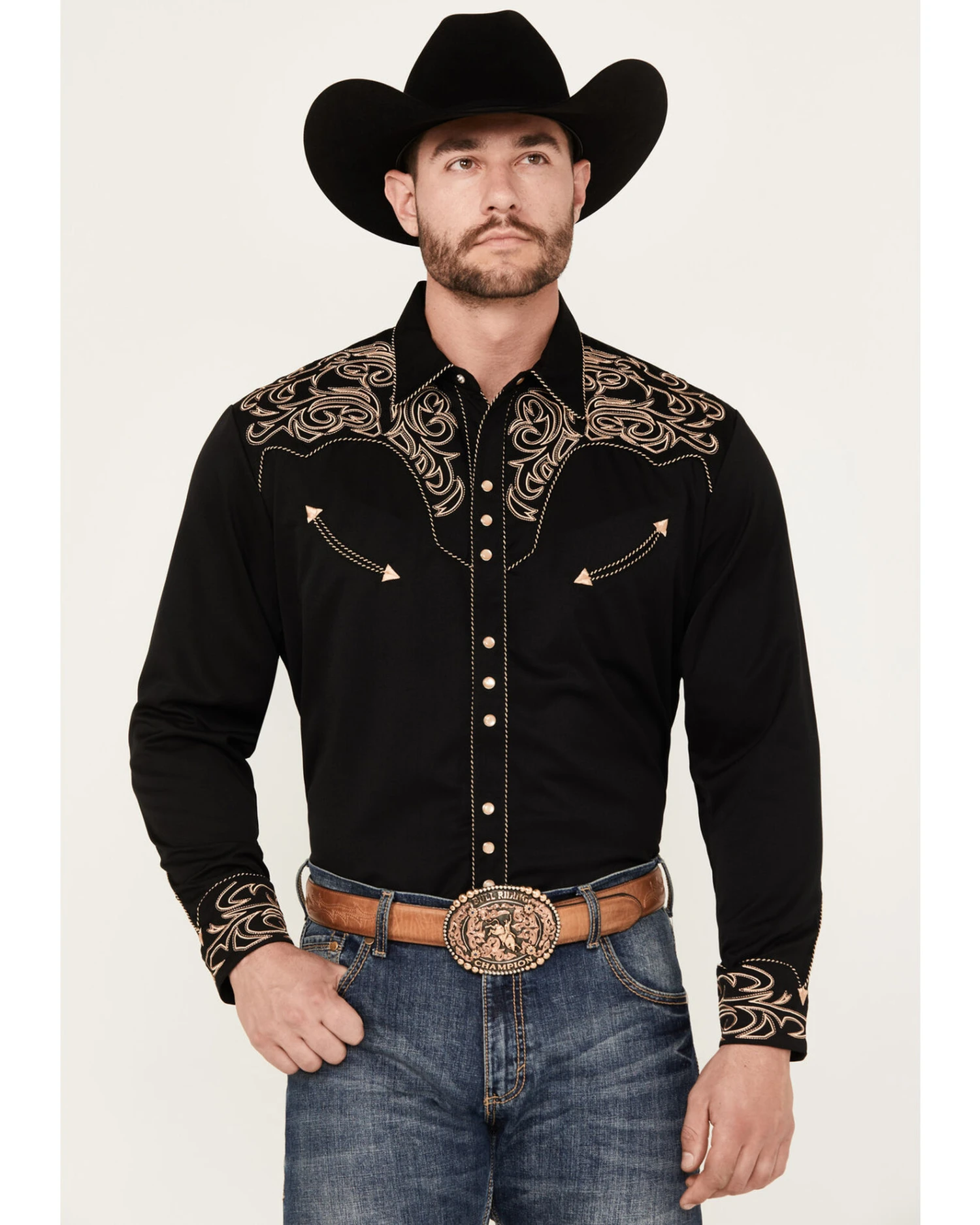 Scully Men's Embroidered Scroll Long Sleeve Snap Western Shirt 4 Scully Men's Embroidered Scroll Long Sleeve Snap Western Shirt - Image 2