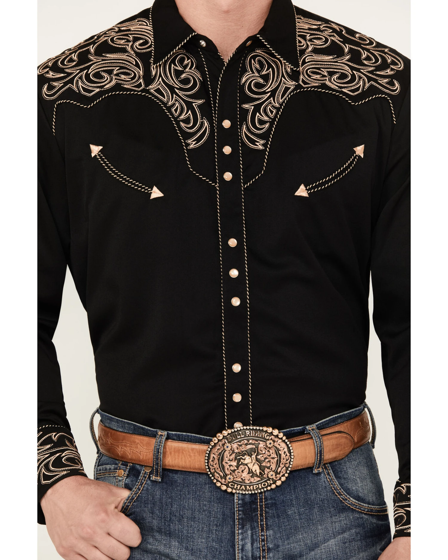 Scully Men's Embroidered Scroll Long Sleeve Snap Western Shirt 3 Scully Men's Embroidered Scroll Long Sleeve Snap Western Shirt