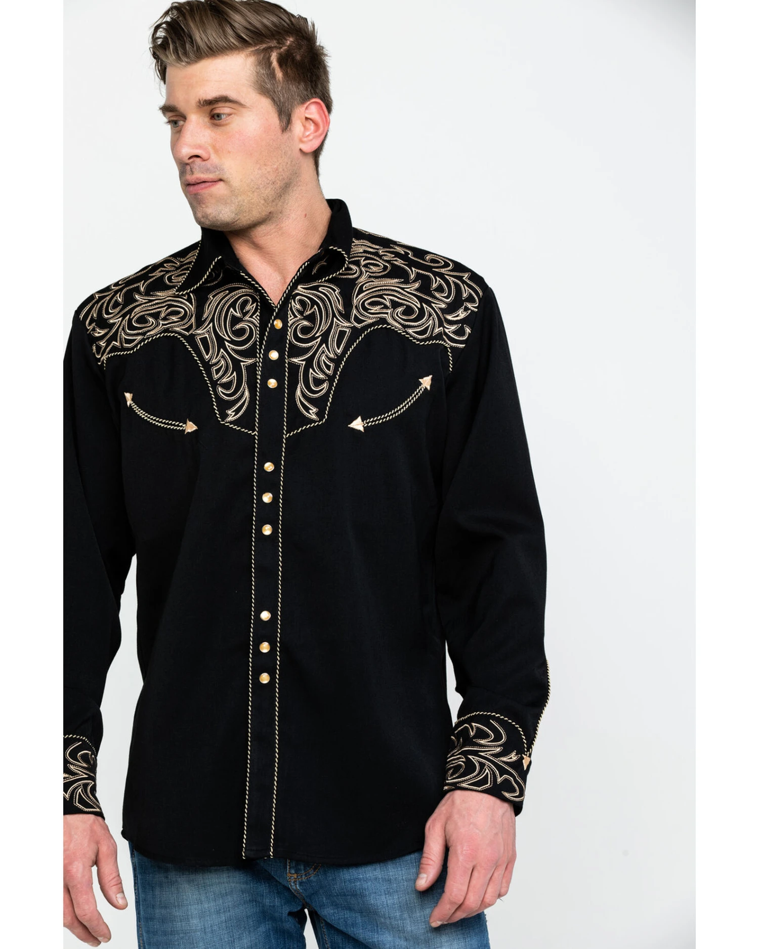Scully Men's Embroidered Scroll Long Sleeve Snap Western Shirt 7 Scully Men's Embroidered Scroll Long Sleeve Snap Western Shirt - Image 5