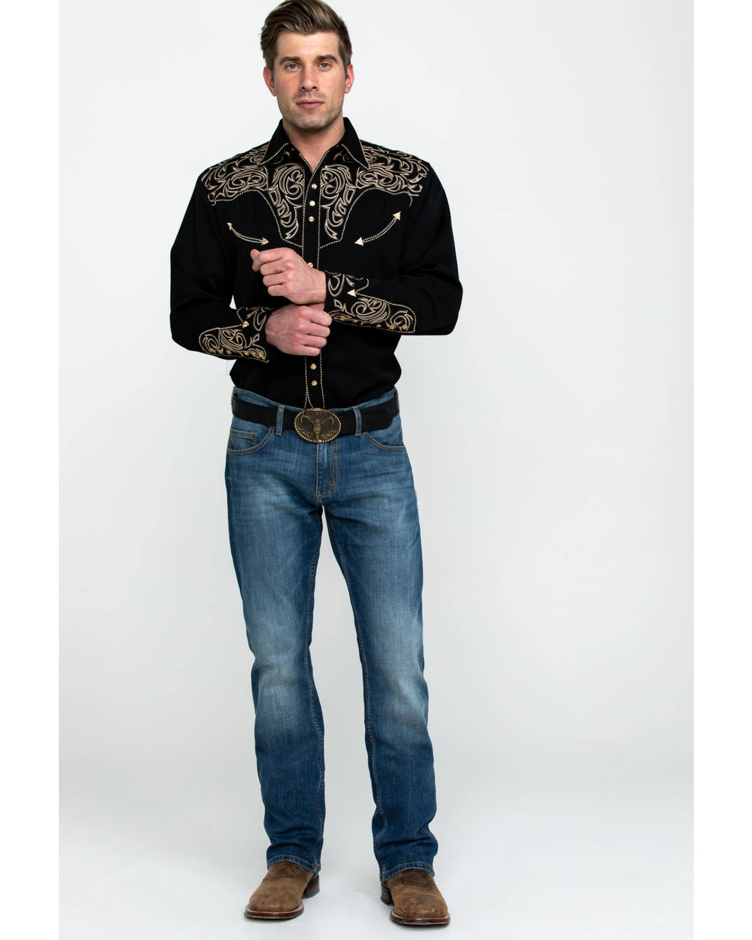 Scully Men's Embroidered Scroll Long Sleeve Snap Western Shirt 5 Scully Men's Embroidered Scroll Long Sleeve Snap Western Shirt - Image 3