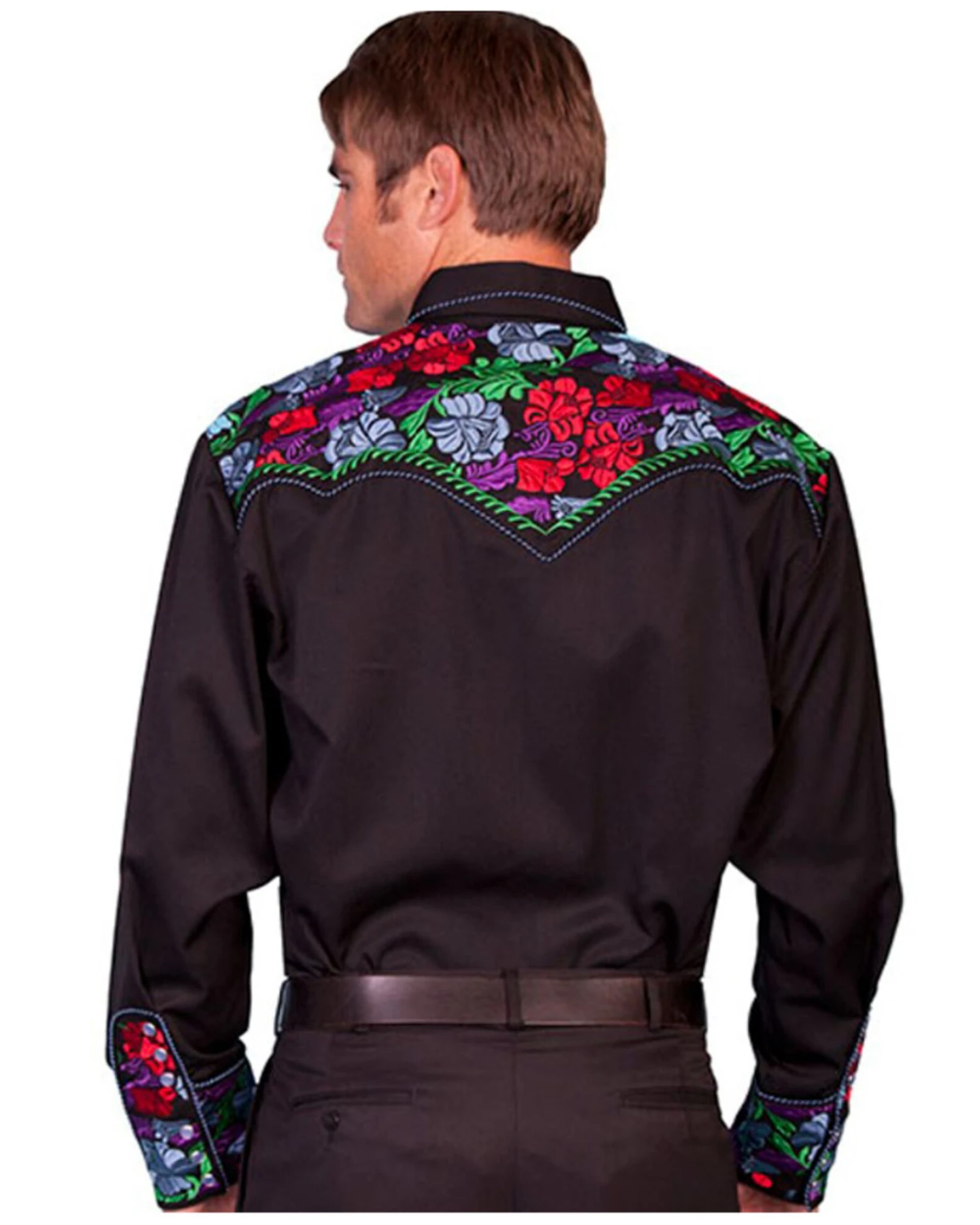 Scully Men's Vibrant Floral Embroidered Retro Long Sleeve Western Shirt 3 Scully Men's Vibrant Floral Embroidered Retro Long Sleeve Western Shirt