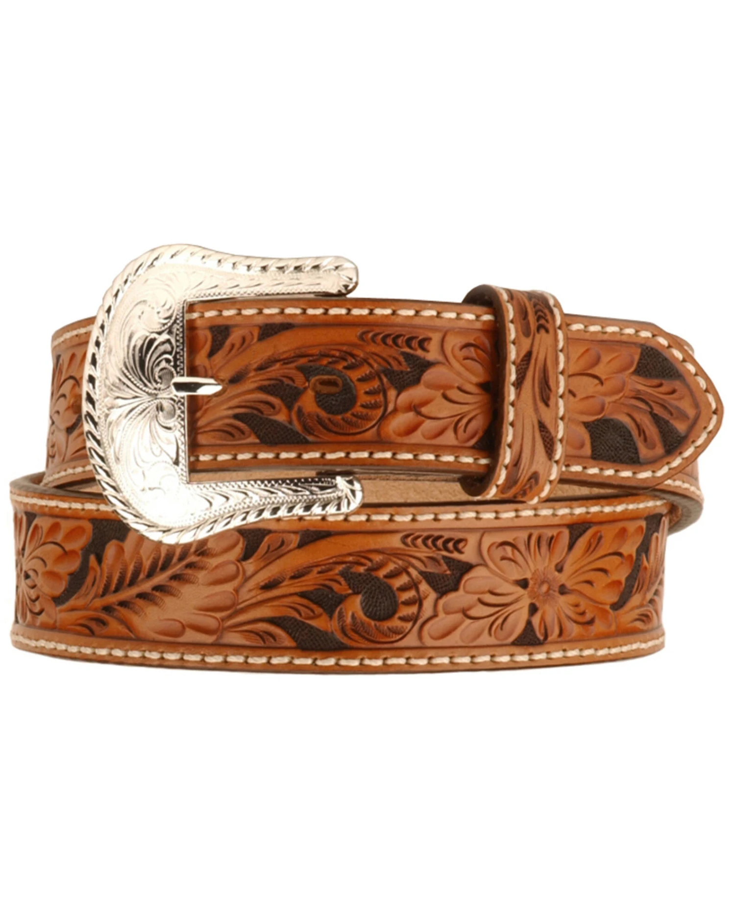 Tony Lama Men's Floral Tooled Leather Belt - Reg & Big 3 Tony Lama Men's Floral Tooled Leather Belt - Reg & Big