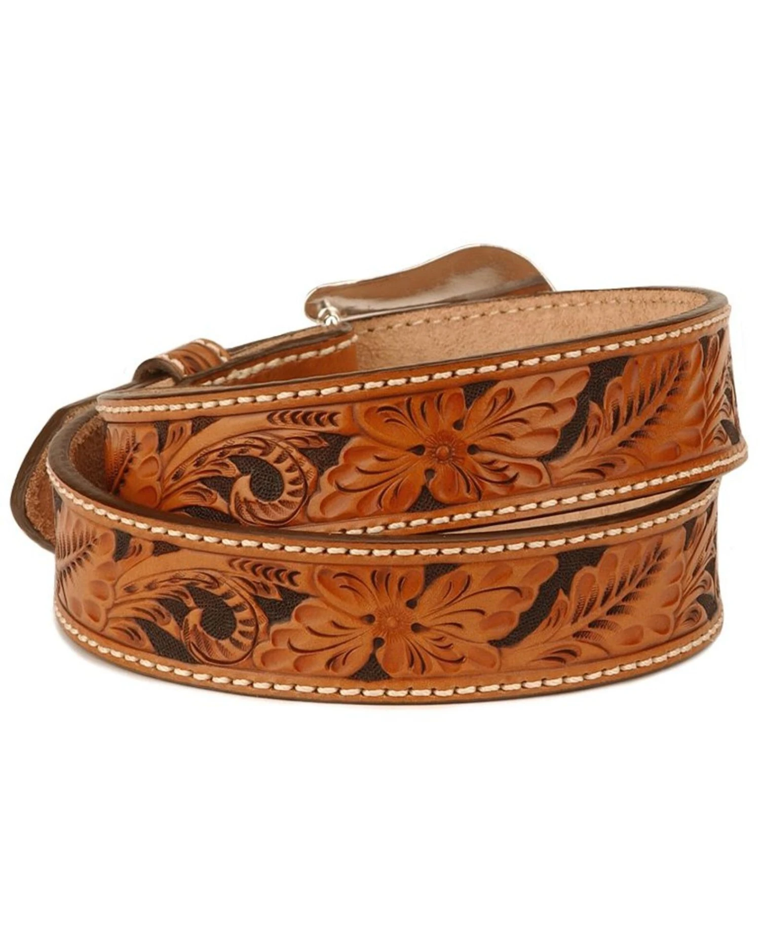 Tony Lama Men's Floral Tooled Leather Belt - Reg & Big 5 Tony Lama Men's Floral Tooled Leather Belt - Reg & Big - Image 3
