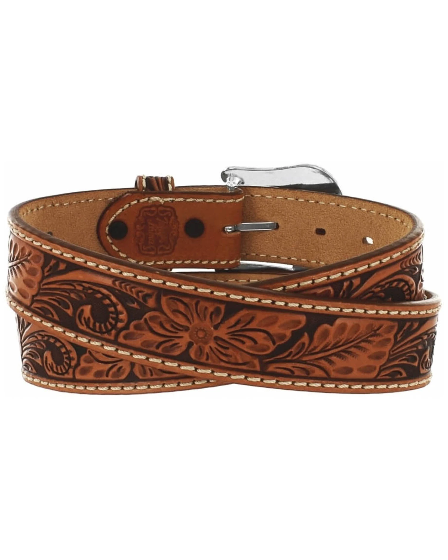 Tony Lama Men's Floral Tooled Leather Belt - Reg & Big 4 Tony Lama Men's Floral Tooled Leather Belt - Reg & Big - Image 2