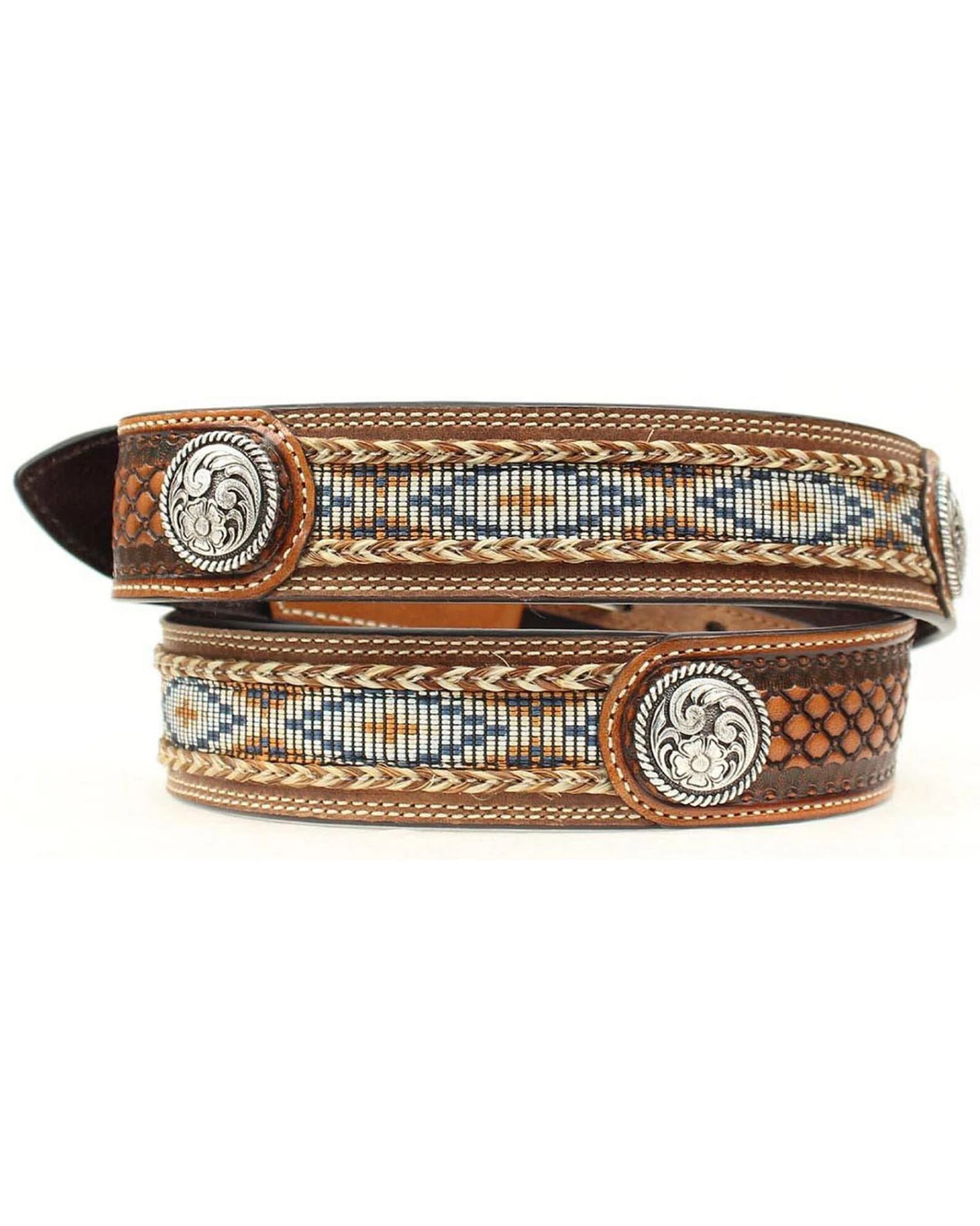 Ariat Men's Fabric Inlay Concho & Basketweave Leather Belt 5 Ariat Men's Fabric Inlay Concho & Basketweave Leather Belt - Image 3