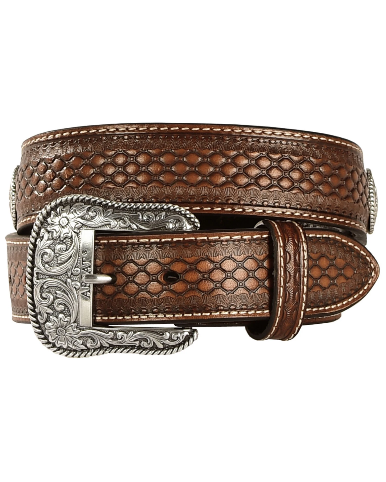 Ariat Men's Fabric Inlay Concho & Basketweave Leather Belt 6 Ariat Men's Fabric Inlay Concho & Basketweave Leather Belt - Image 4