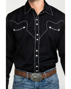 Scully Men's Embroidered Long Sleeve Snap Western Shirt