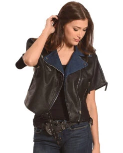 Tractr Women's Short Sleeve Leather Jacket
