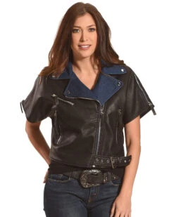 Tractr Women's Short Sleeve Leather Jacket 11 Tractr Women's Short Sleeve Leather Jacket -Western Cowboy Equipment Store 2000254528 001 D2