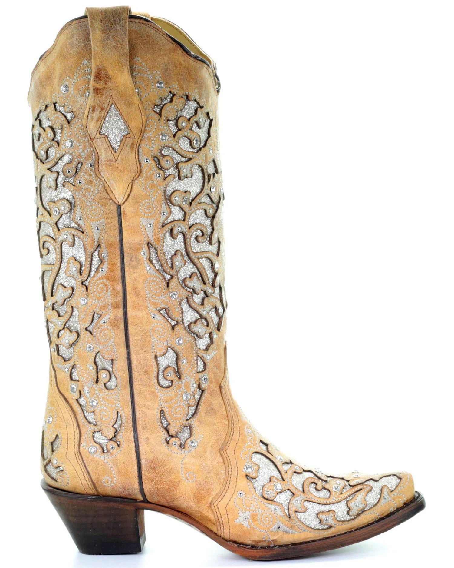 Corral Women's Glitter Floral Inlay Western Boots - Snip Toe 3 Corral Women's Glitter Floral Inlay Western Boots - Snip Toe