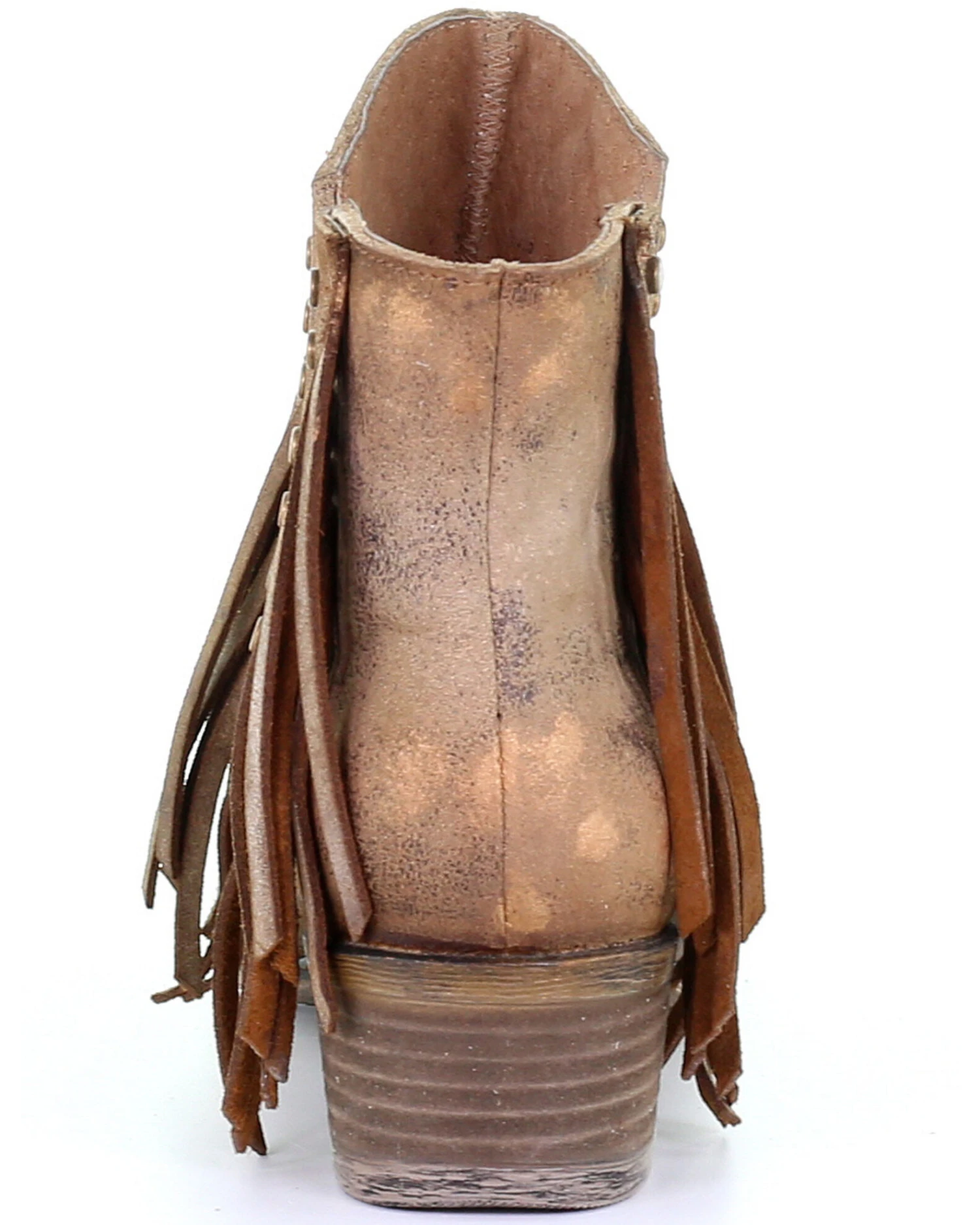 Circle G Women's Brown Studded Fringe Booties - Round Toe 5 Circle G Women's Brown Studded Fringe Booties - Round Toe - Image 3