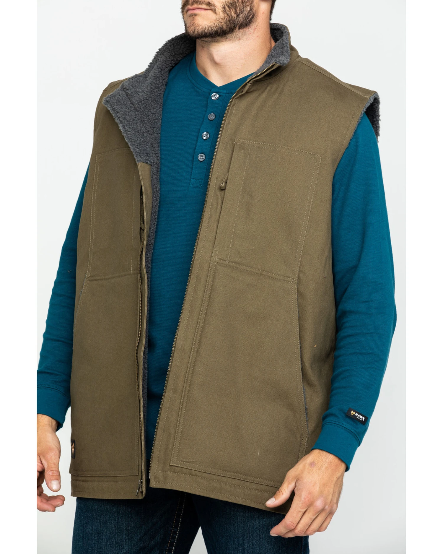 Hawx Men's Olive Canvas Sherpa Lined Work Vest 4 Hawx Men's Olive Canvas Sherpa Lined Work Vest - Image 2