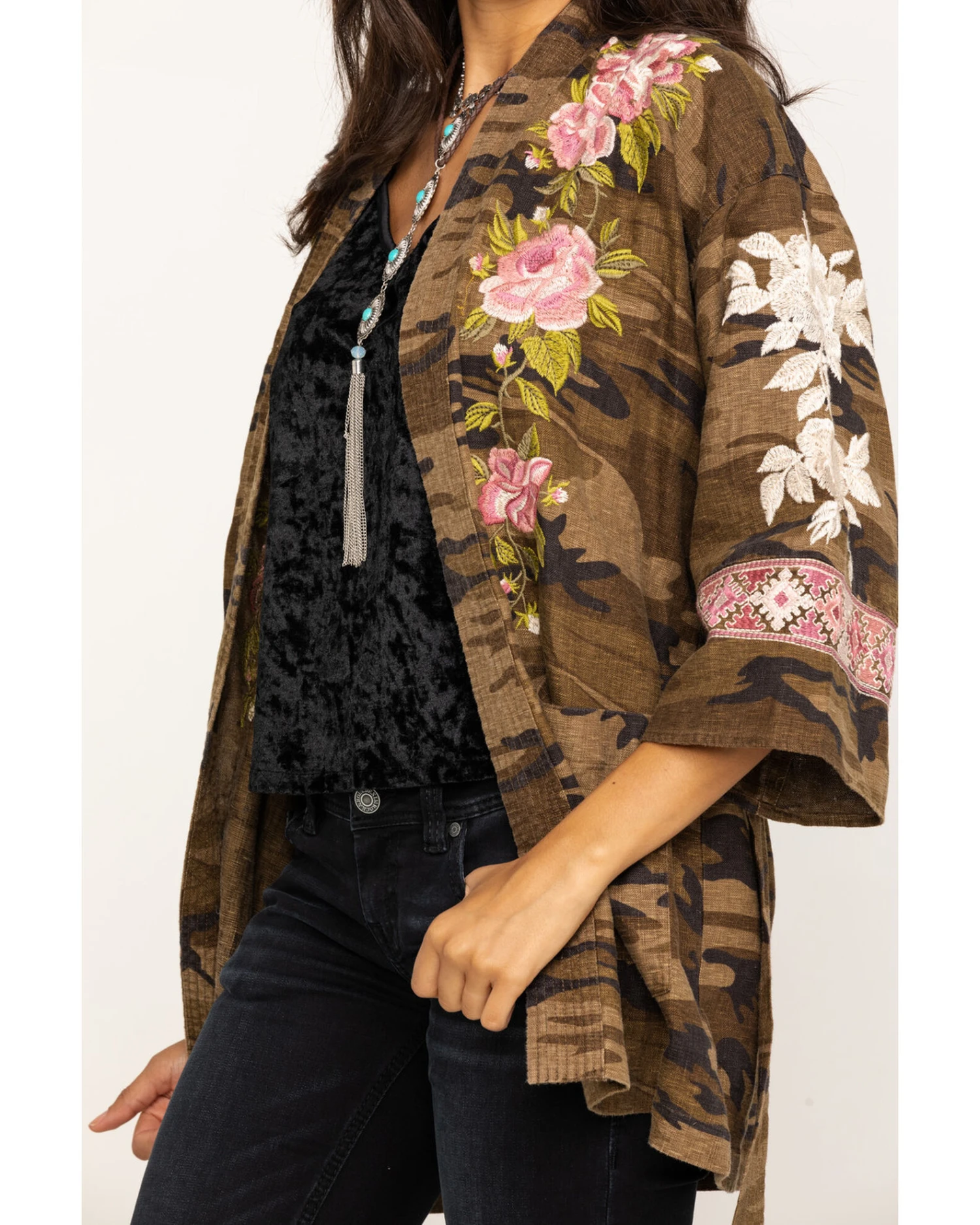 Johnny Was Women's Molly Camo Yuki Trapunto Linen Kimono 4 Johnny Was Women's Molly Camo Yuki Trapunto Linen Kimono - Image 2