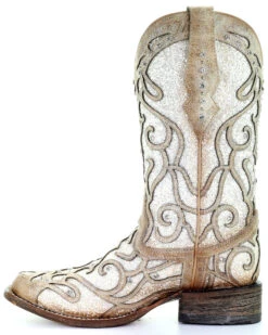 Corral Women's White Glitter Inlay Western Boots - Square Toe 9 Corral Women's White Glitter Inlay Western Boots - Square Toe -Western Cowboy Equipment Store 2000288063 103 P3