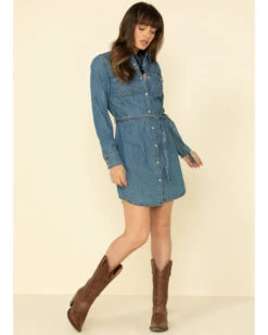 Wrangler Women's Medium Wash Denim Western Shirt Dress 9 Wrangler Women's Medium Wash Denim Western Shirt Dress -Western Cowboy Equipment Store 2000321130 400 P1