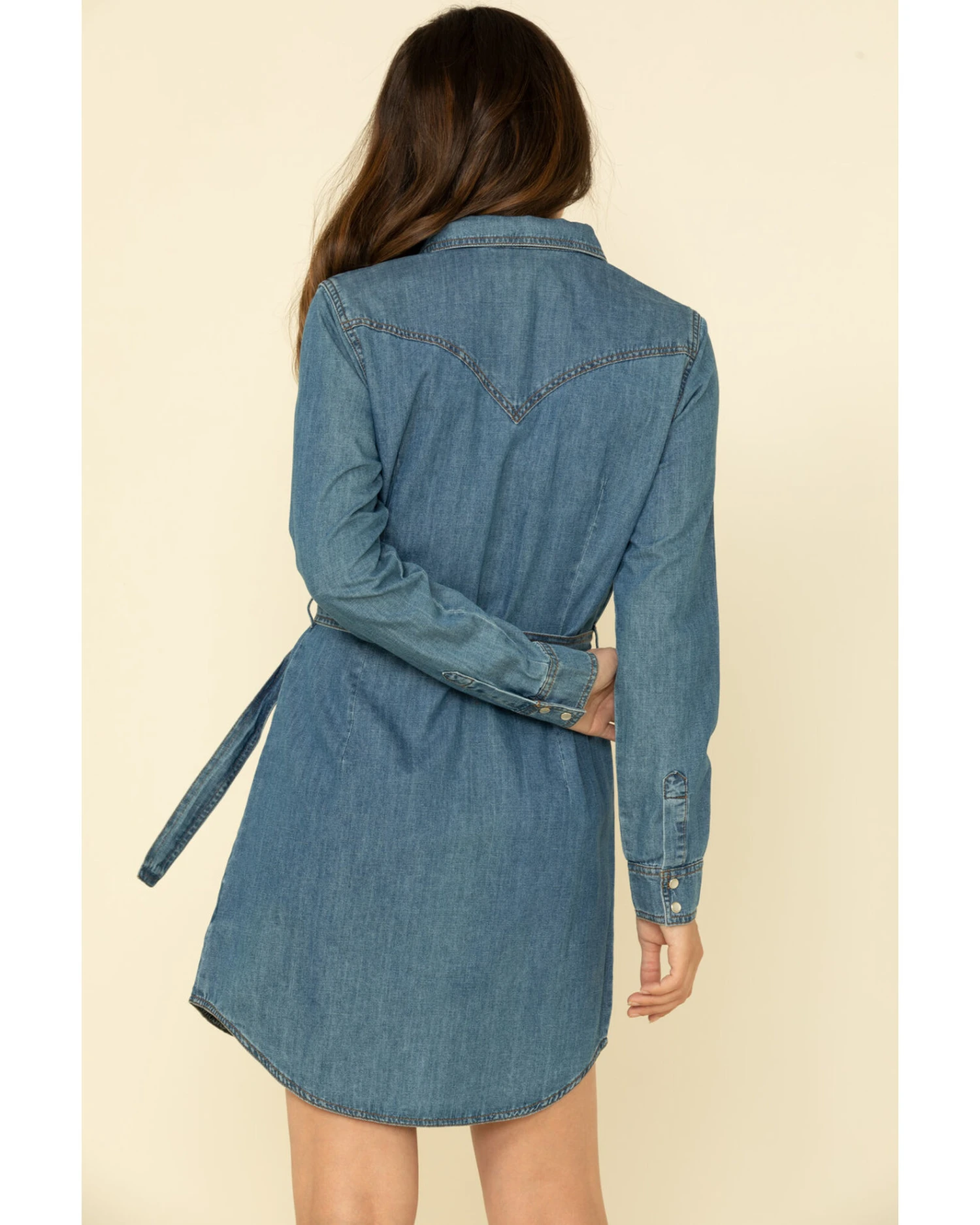 Wrangler Women's Medium Wash Denim Western Shirt Dress 4 Wrangler Women's Medium Wash Denim Western Shirt Dress - Image 2