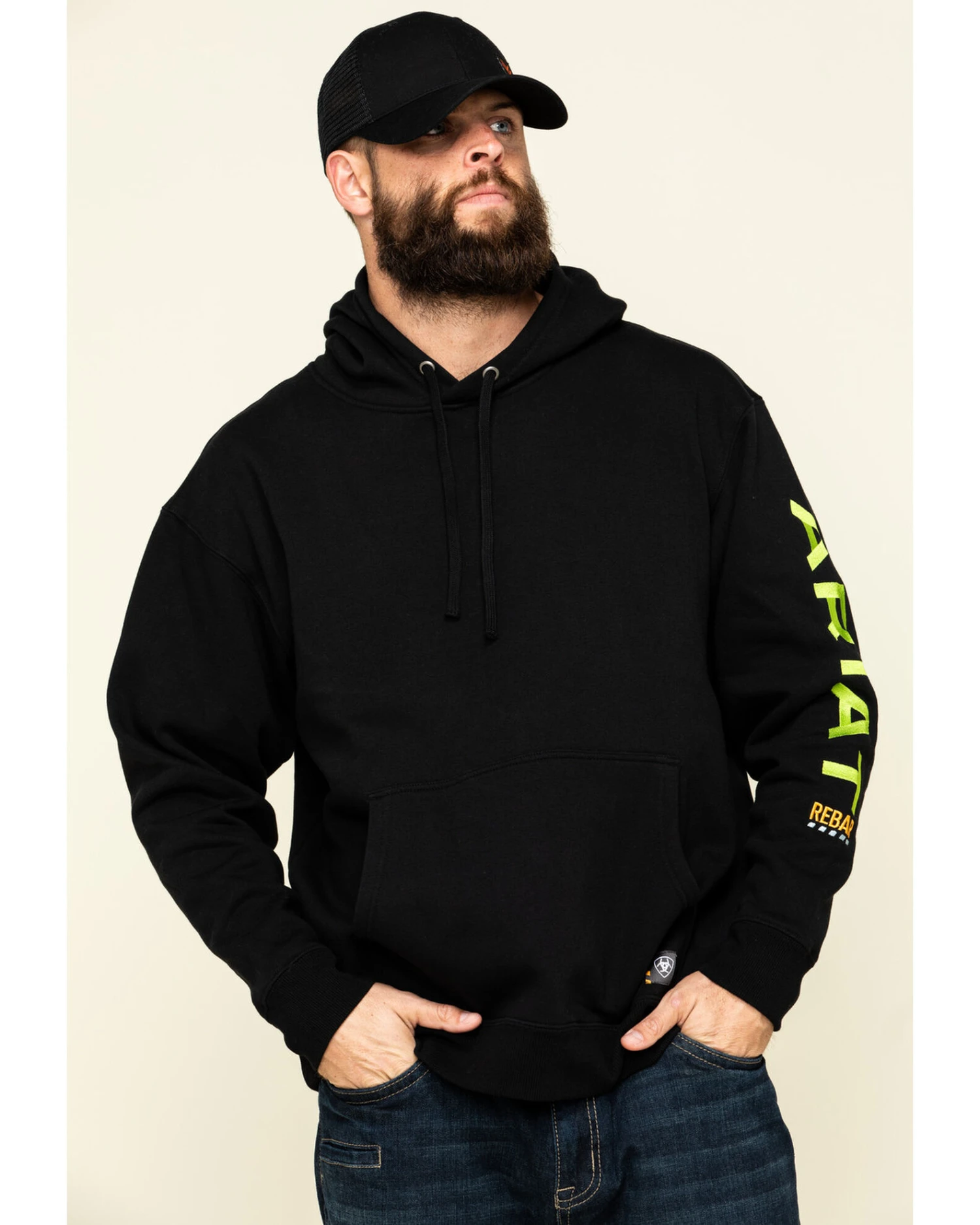 Ariat Men's Black/Lime Rebar Graphic Hooded Work Sweatshirt 6 Ariat Men's Black/Lime Rebar Graphic Hooded Work Sweatshirt - Image 4