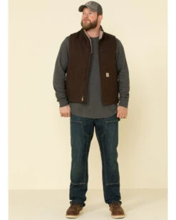 Carhartt Men's Dark Brown Washed Duck Sherpa Lined Mock Neck Work Vest - Tall