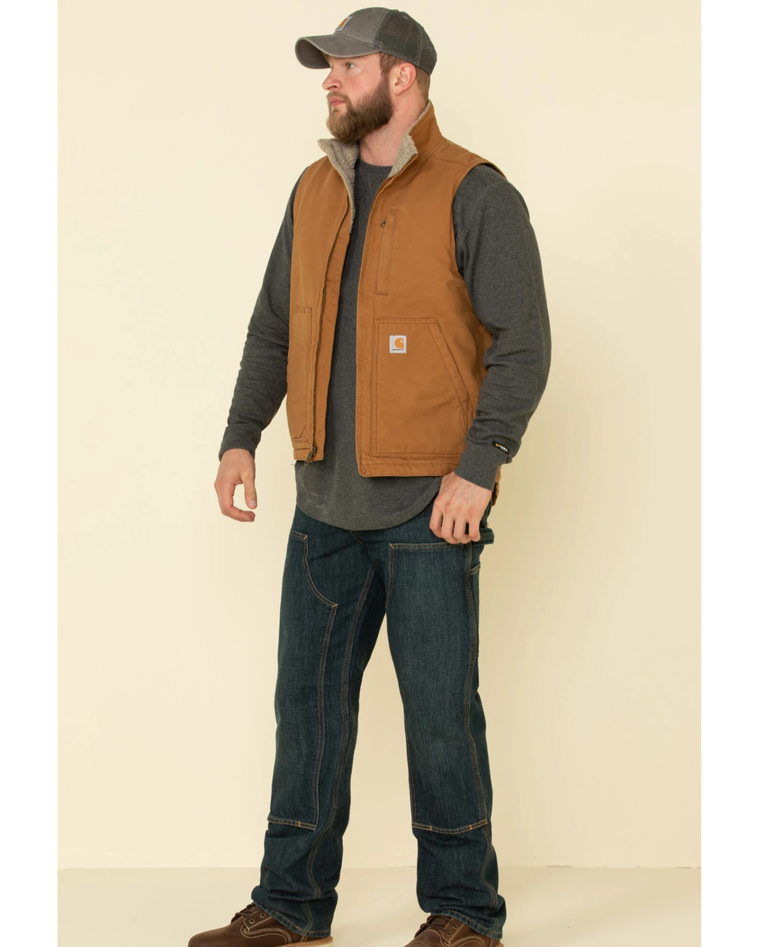 Carhartt Men's Brown Washed Duck Sherpa Lined Mock Neck Work Vest 4 Carhartt Men's Brown Washed Duck Sherpa Lined Mock Neck Work Vest - Image 2