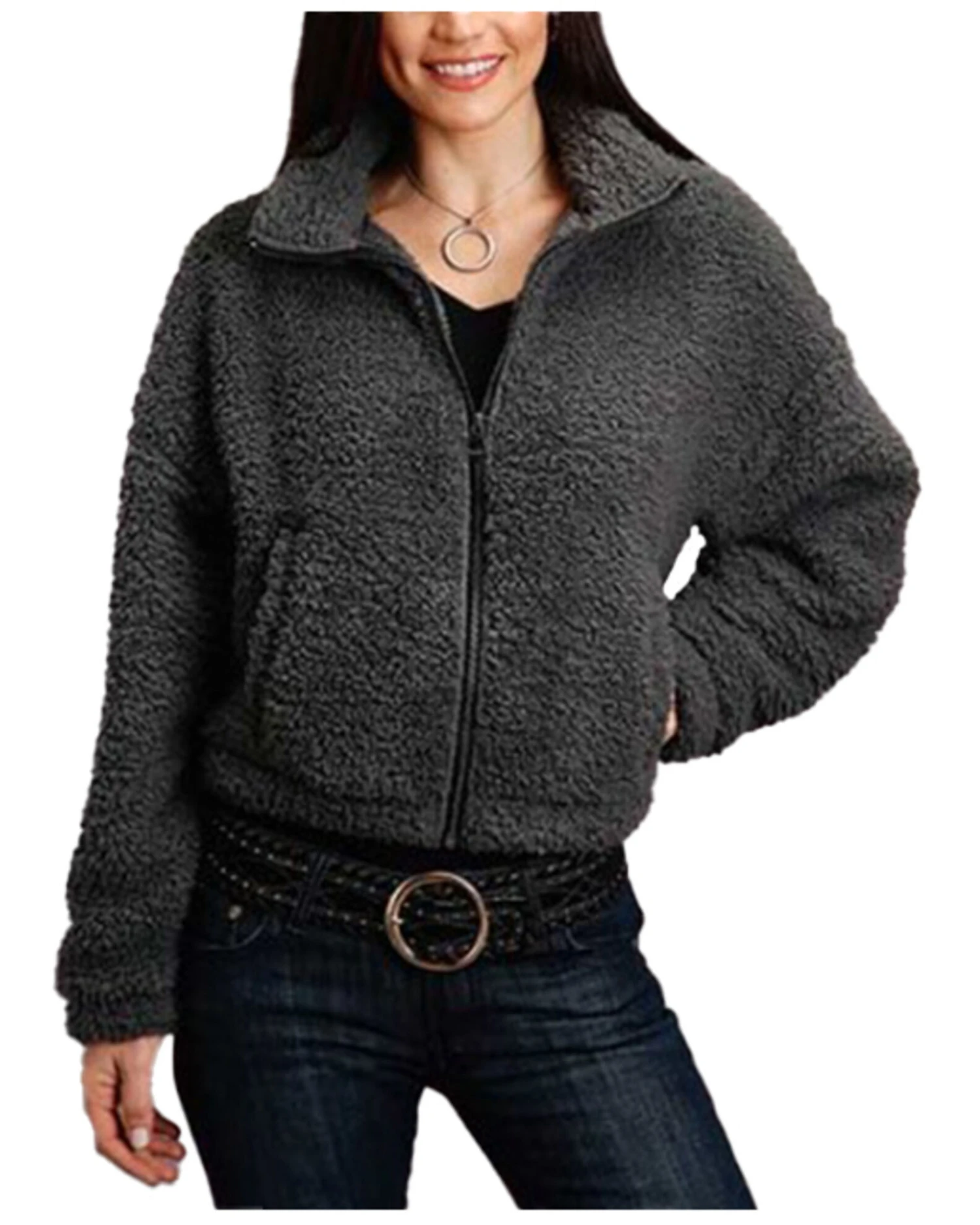 Stetson Women's Charcoal Fuzzy Fleece Jacket 3 Stetson Women's Charcoal Fuzzy Fleece Jacket