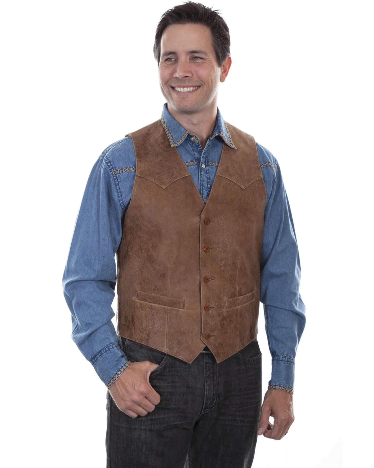 Scully Men's Vintage Leather Western Vest 3 Scully Men's Vintage Leather Western Vest