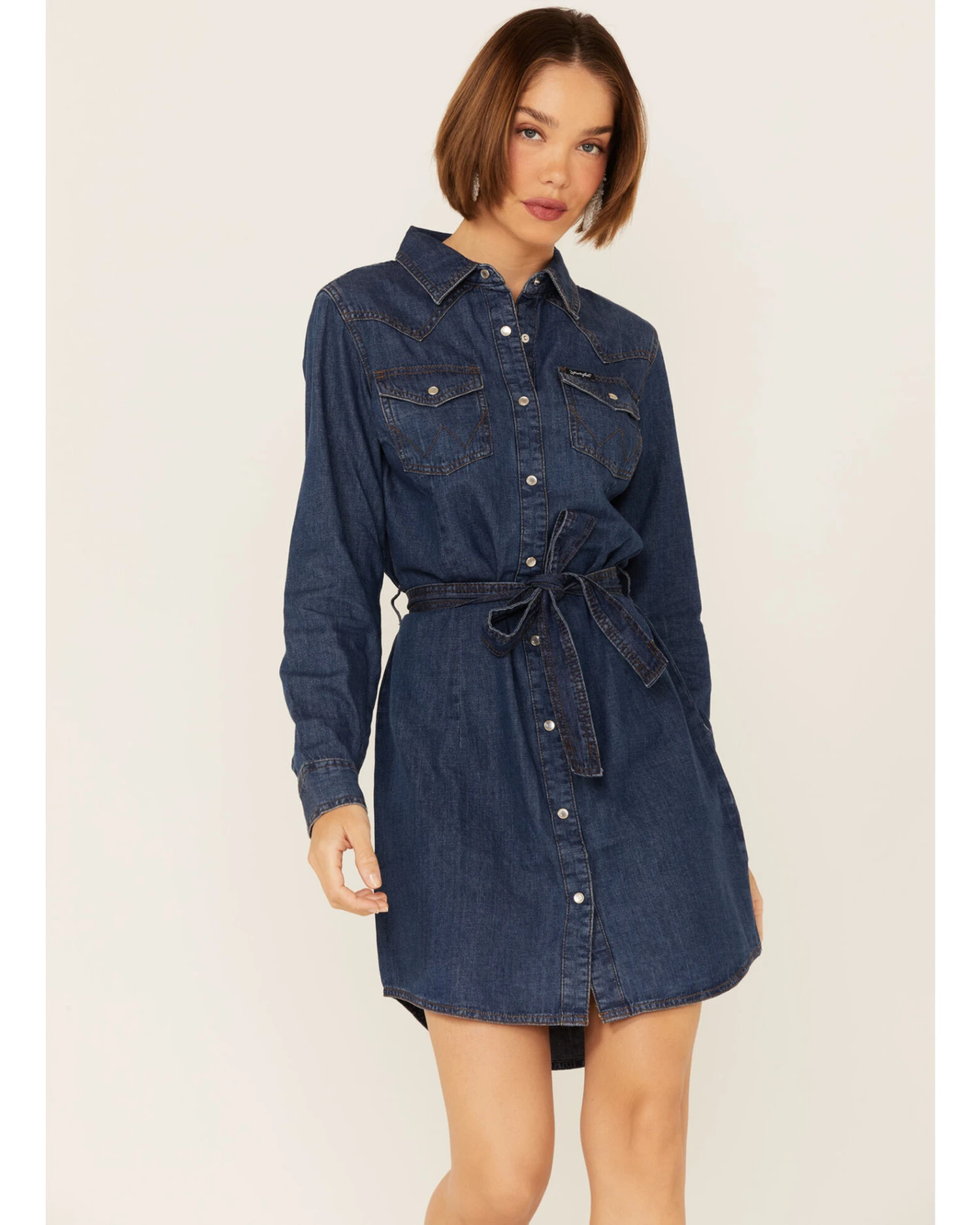 Wrangler Women's Dark Denim Washed Long Sleeve Western Shirt Dress 4 Wrangler Women's Dark Denim Washed Long Sleeve Western Shirt Dress - Image 2