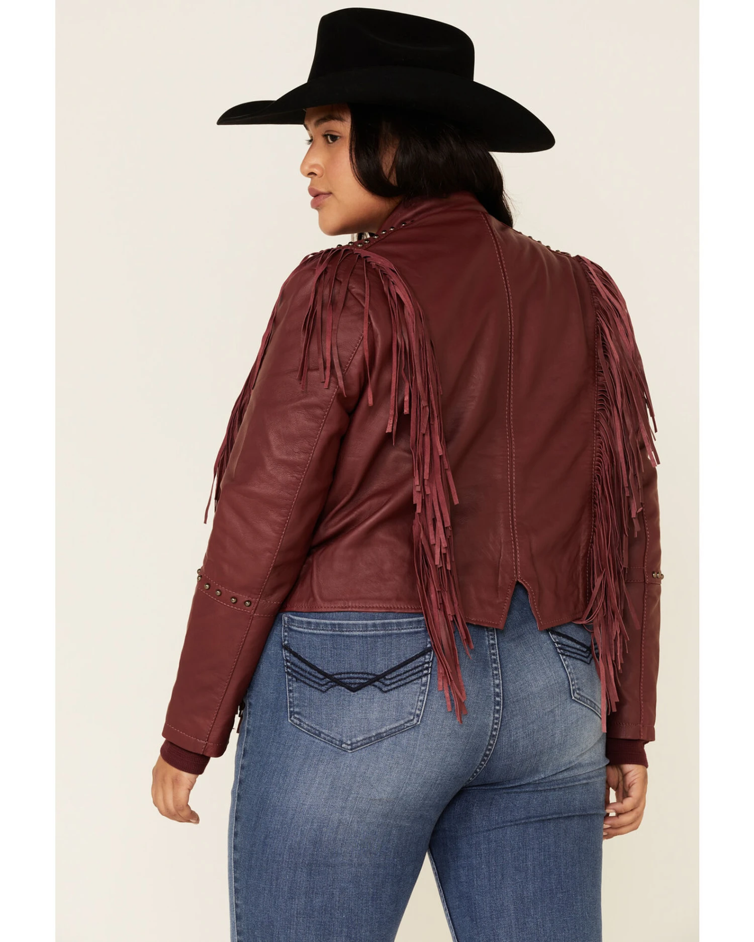 Liberty Wear Women's Burgundy Fringe Sheep Napa Jacket - Plus 7 Liberty Wear Women's Burgundy Fringe Sheep Napa Jacket - Plus - Image 5