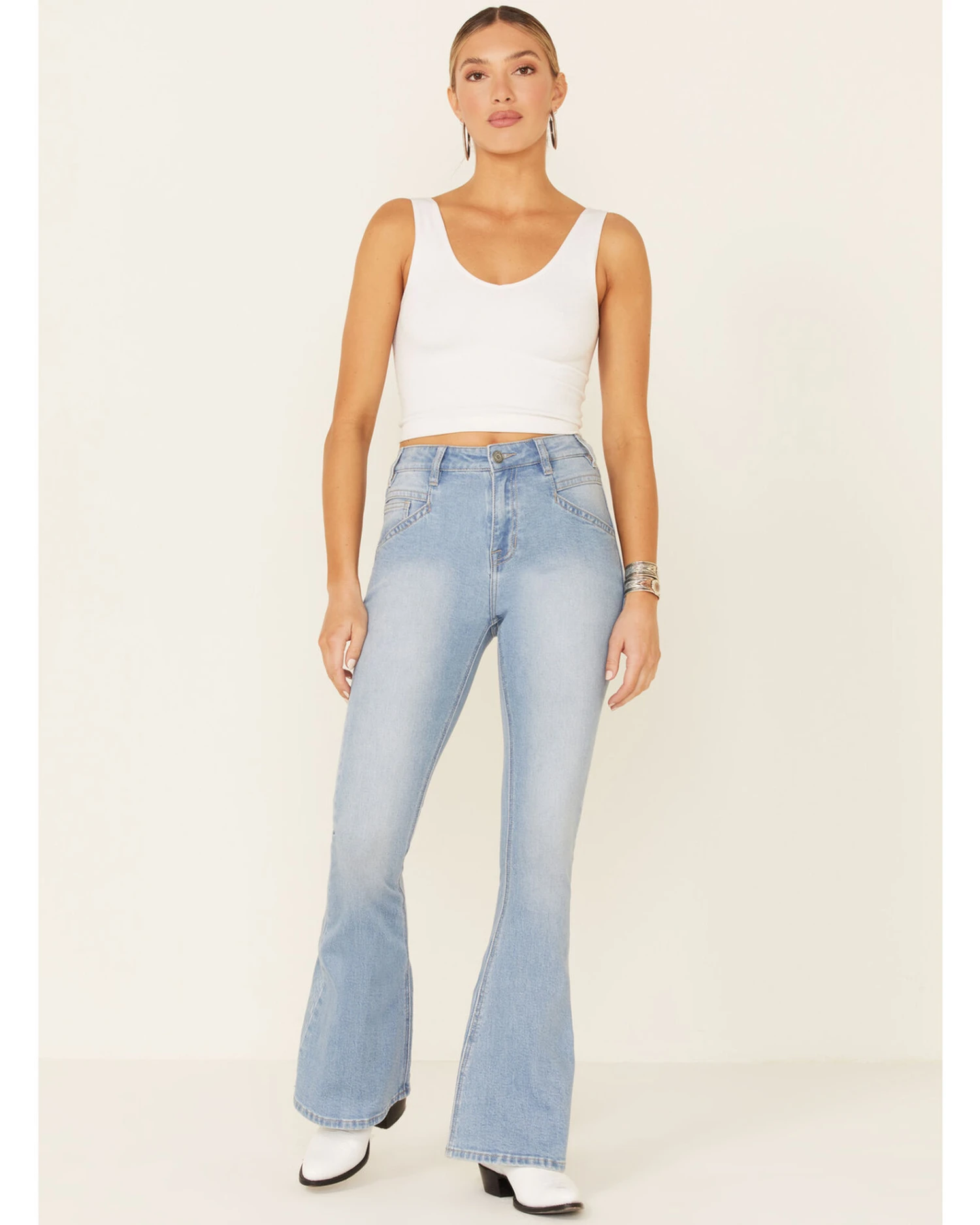 Rock & Roll Denim Women's Light Wash High Rise Flare Leg Jeans 6 Rock & Roll Denim Women's Light Wash High Rise Flare Leg Jeans - Image 4