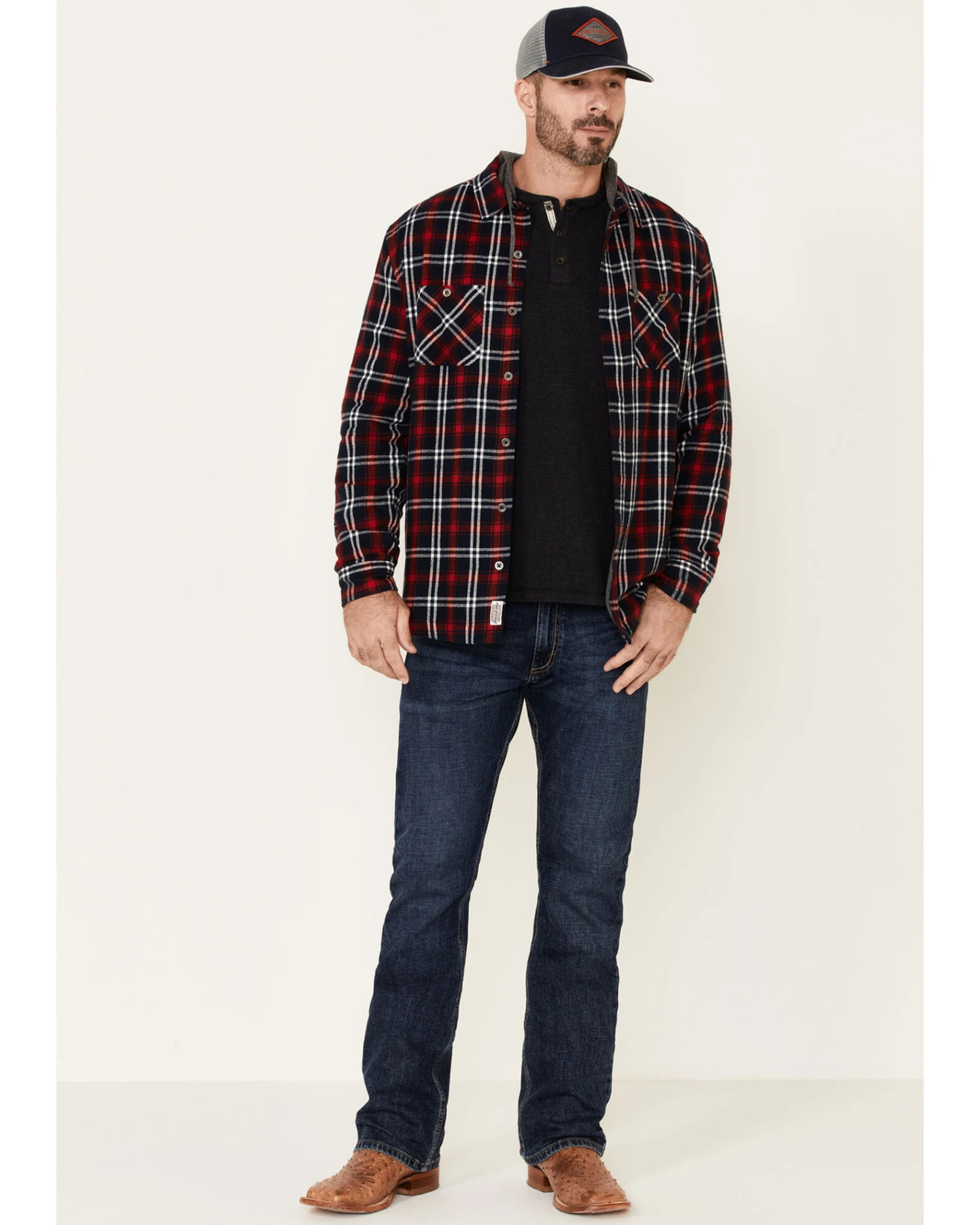 Flag & Anthem Men's Holloway Large Plaid Print Hooded Shirt Jacket 4 Flag & Anthem Men's Holloway Large Plaid Print Hooded Shirt Jacket - Image 2