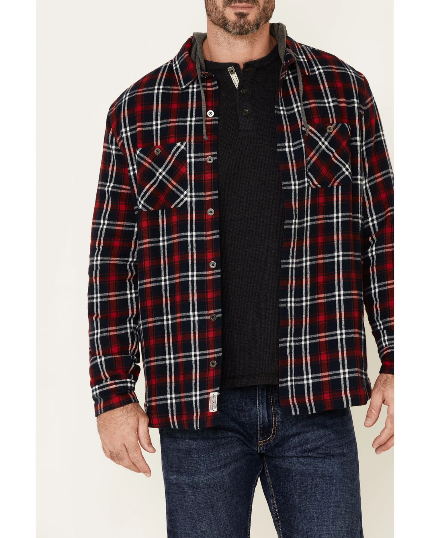 Flag & Anthem Men's Holloway Large Plaid Print Hooded Shirt Jacket 6 Flag & Anthem Men's Holloway Large Plaid Print Hooded Shirt Jacket - Image 4