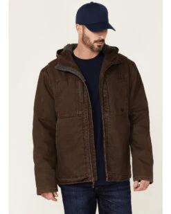 Hawx Men's Brown Castile Weathered Duck Hooded Zip-Front Insulated Work Jacket