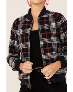 Pendleton Women's Navy & Red Plaid Wool Bomber Jacket 9 Pendleton Women's Navy & Red Plaid Wool Bomber Jacket -Western Cowboy Equipment Store 2000343369 410 P3
