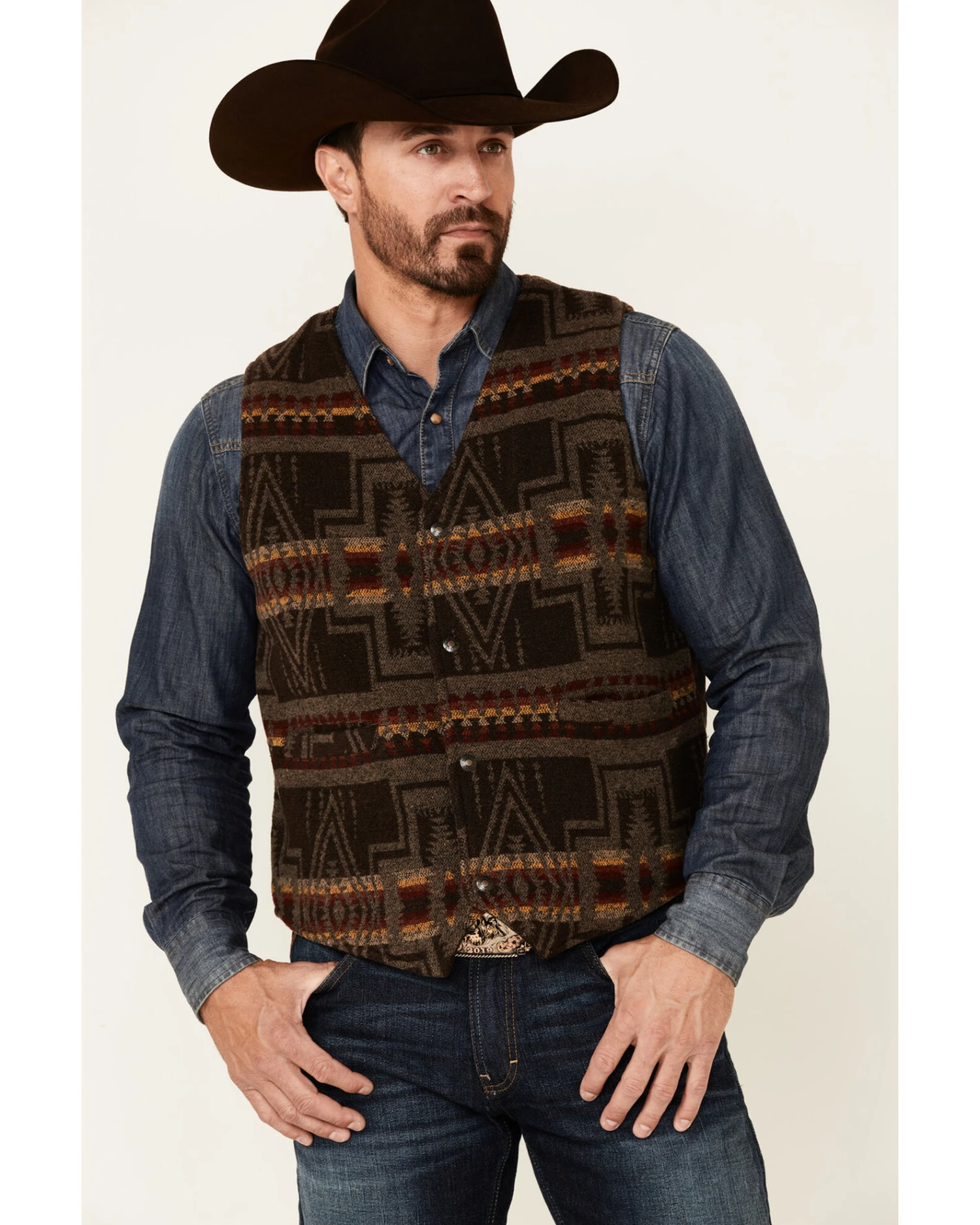 Outback Trading Co. Brown Owen Southwestern Print Snap-Front Vest 4 Outback Trading Co. Brown Owen Southwestern Print Snap-Front Vest - Image 2