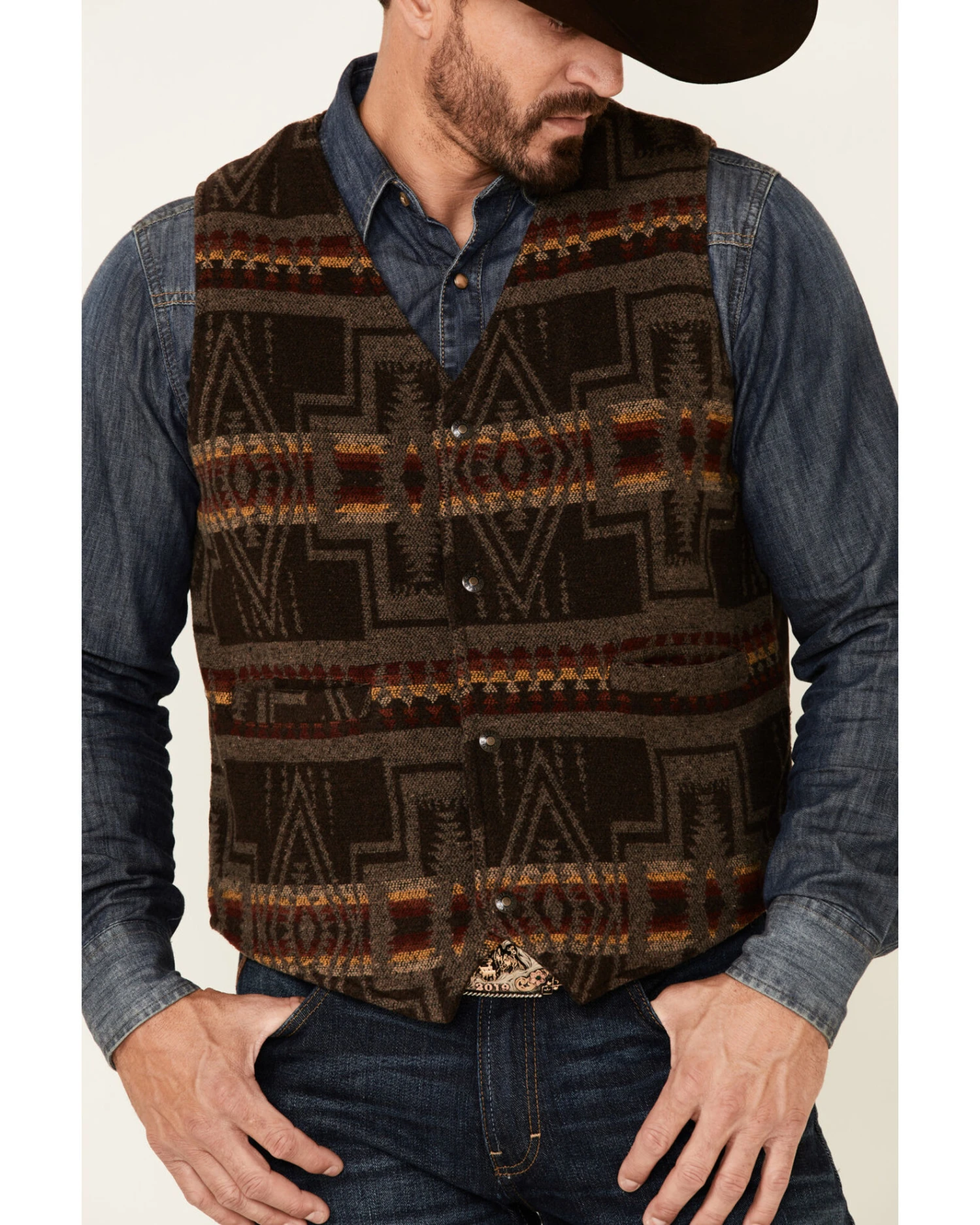 Outback Trading Co. Brown Owen Southwestern Print Snap-Front Vest 6 Outback Trading Co. Brown Owen Southwestern Print Snap-Front Vest - Image 4