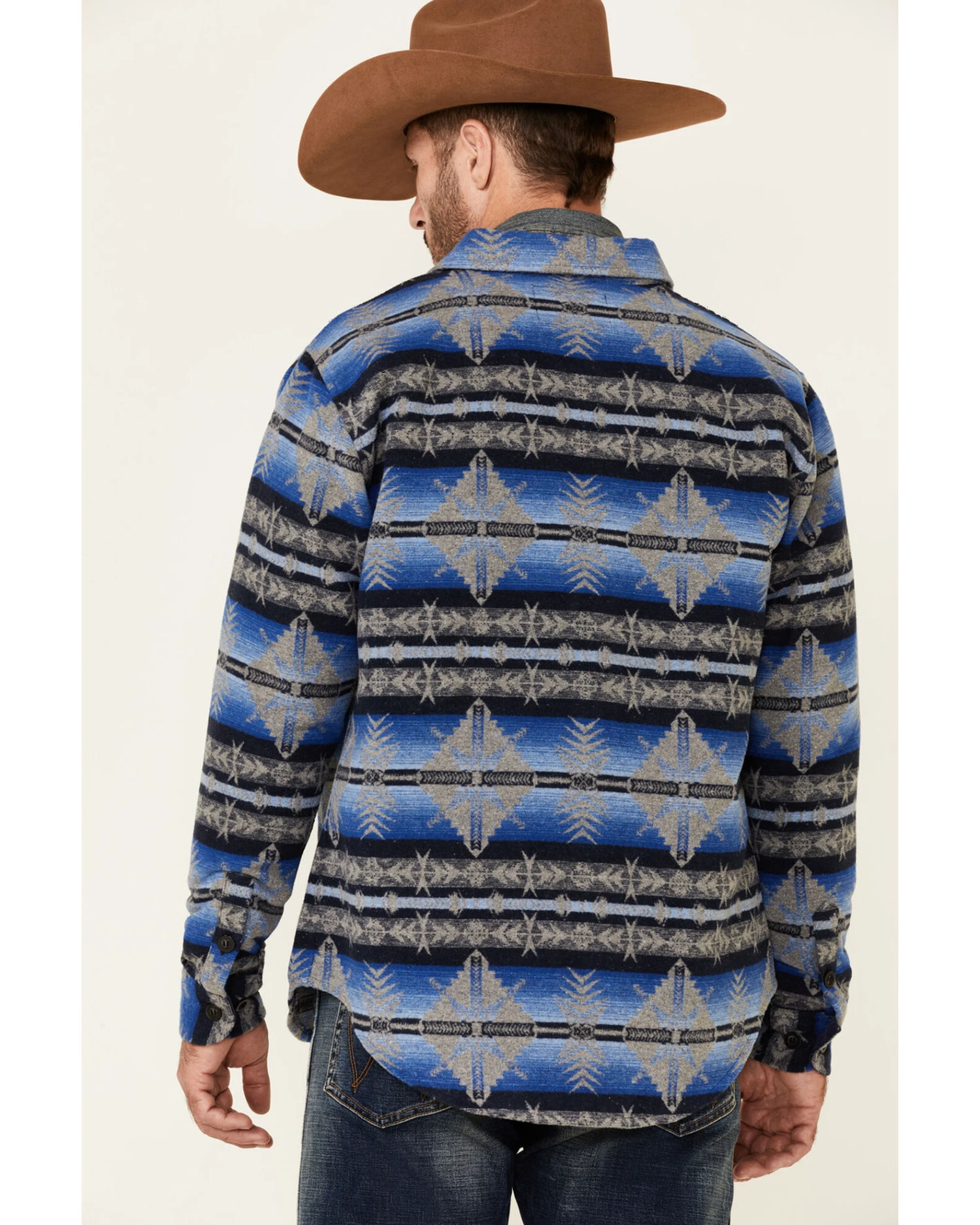Powder River Outfitters Men's Blue Southwestern Print Button-Front Wool Shirt Jacket 6 Powder River Outfitters Men's Blue Southwestern Print Button-Front Wool Shirt Jacket - Image 4