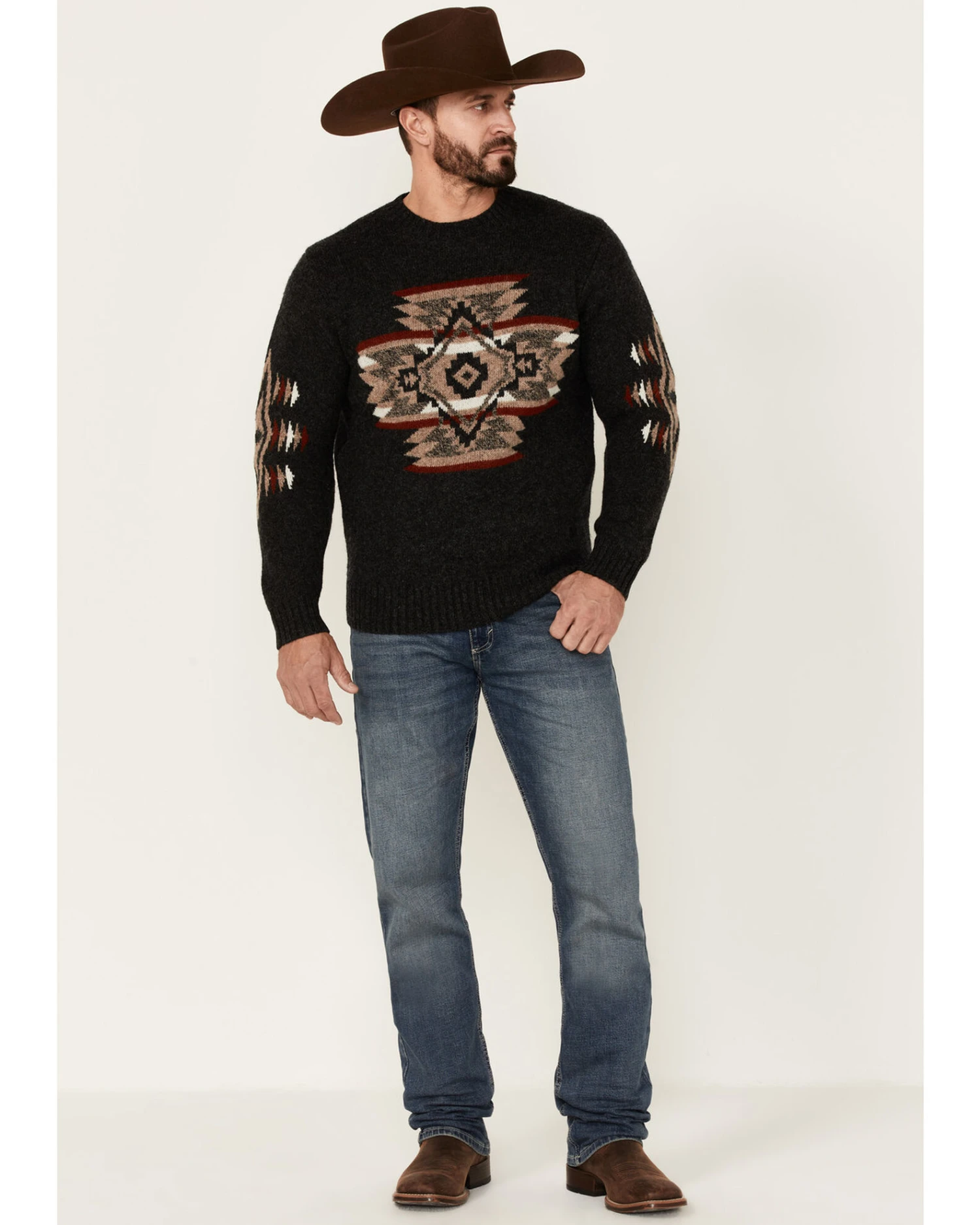 Pendleton Men's Shetland Wool Washable Crew Sweater - Heather Black 3 Pendleton Men's Shetland Wool Washable Crew Sweater - Heather Black