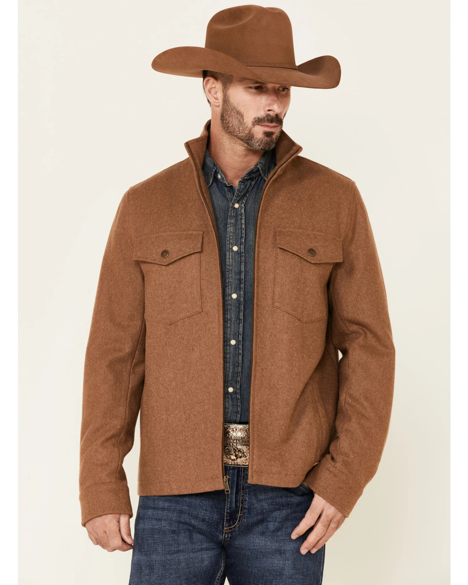 Powder River Outfitters Men's Solid Tan Zip-Front Wool Jacket 6 Powder River Outfitters Men's Solid Tan Zip-Front Wool Jacket - Image 4