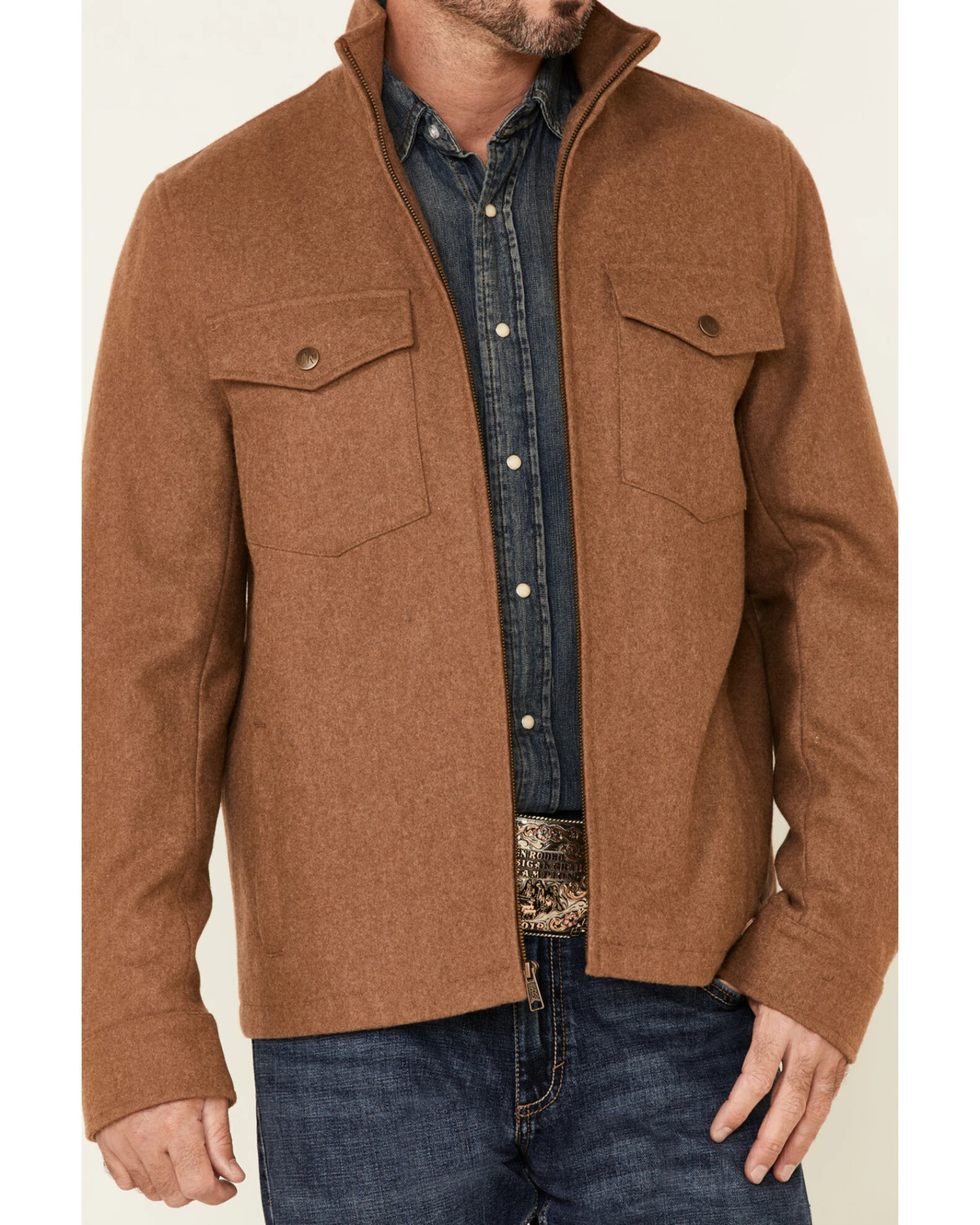 Powder River Outfitters Men's Solid Tan Zip-Front Wool Jacket 5 Powder River Outfitters Men's Solid Tan Zip-Front Wool Jacket - Image 3