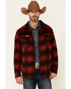 Powder River Outfitters Men's Red Ombre Plaid Wool Button-Front Shirt Jacket 8 Powder River Outfitters Men's Red Ombre Plaid Wool Button-Front Shirt Jacket -Western Cowboy Equipment Store 2000345241 910 P1