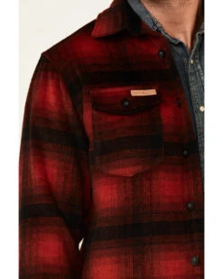 Powder River Outfitters Men's Red Ombre Plaid Wool Button-Front Shirt Jacket