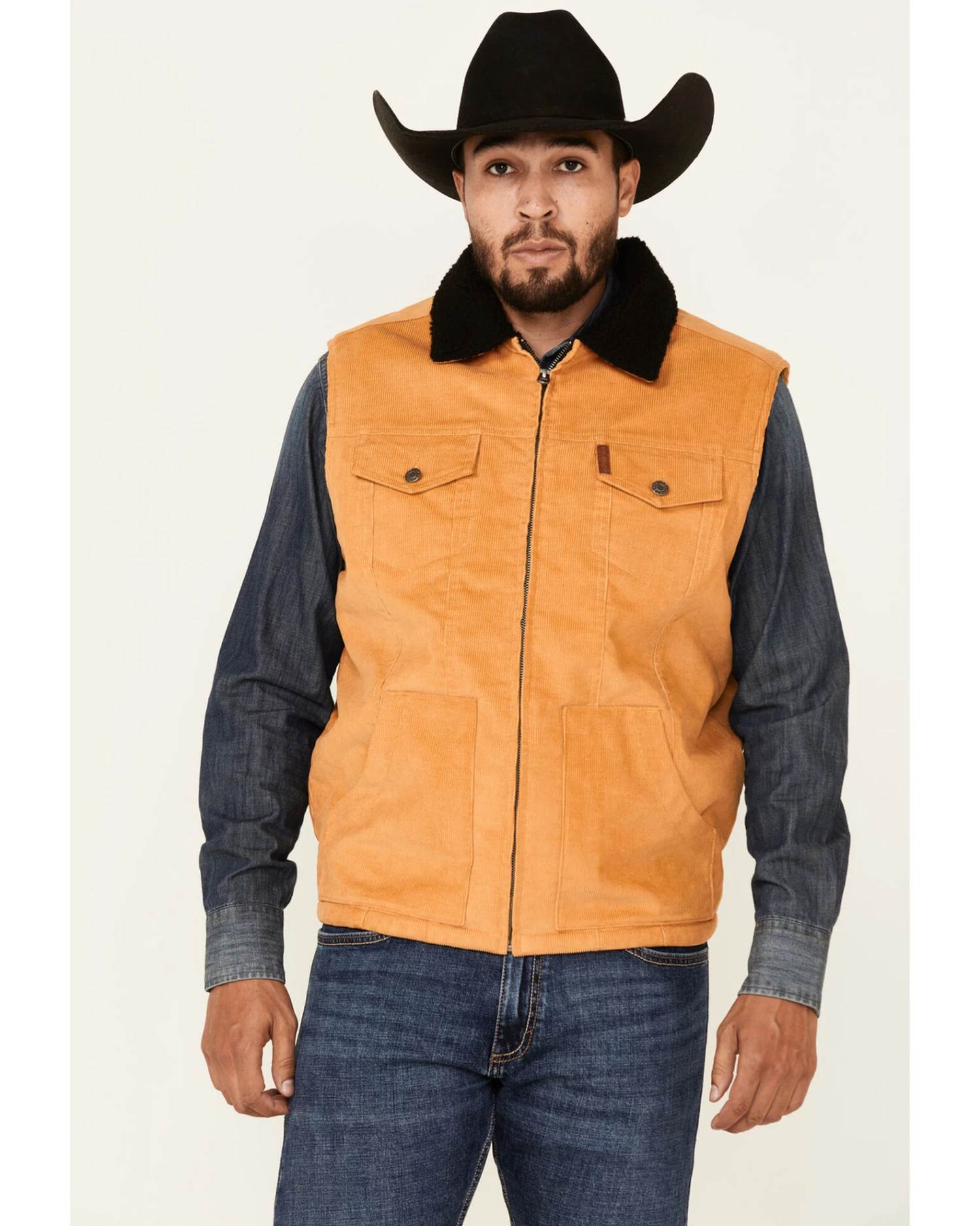 Cinch Men's Gold Sherpa-Lined Corduroy Zip-Front Vest 3 Cinch Men's Gold Sherpa-Lined Corduroy Zip-Front Vest