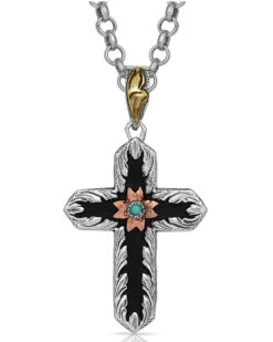 Montana Silversmiths Women's Antiqued Two-Tone Radiating Cross Necklace 5 Montana Silversmiths Women's Antiqued Two-Tone Radiating Cross Necklace -Western Cowboy Equipment Store 2000345827 040 P1