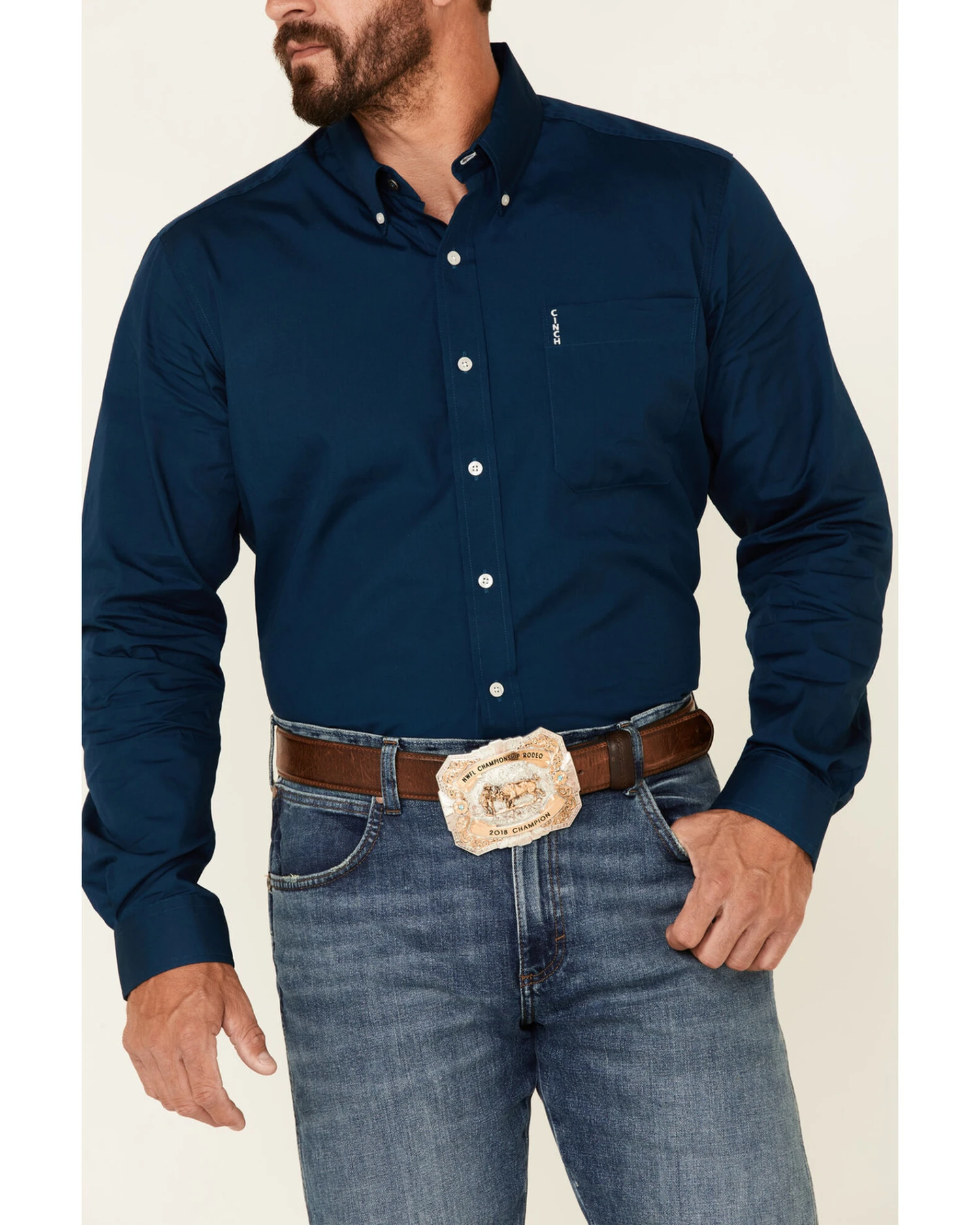 Cinch Men's Modern Fit Solid Navy Long Sleeve Button-Down Western Shirt 3 Cinch Men's Modern Fit Solid Navy Long Sleeve Button-Down Western Shirt