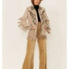 Double D Ranch Women's Floral Embroidered Studded Fringe Jacket